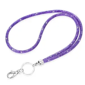Rhinestone Decorated Lanyard, 1 Count Shiny ID Badge Holder Lanyard with Key Ring, ID Card Holder, Identification Badges & Supplies for Office School