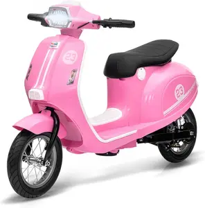 【Christmas Gift】Pink 24V Electric Moped Scooter For Kids Ages 8 To 12 With 350W Motor Waterproof Design Rear Brake Twist Grip Throttle Led Lights Pneumatic Tires And Shock Absorption Pink