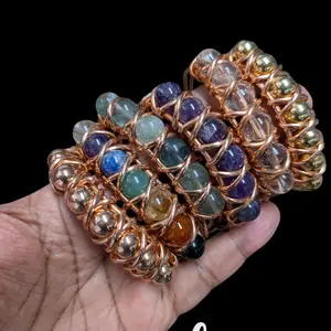 Adjustable Copper Beaded Gemstone Bangle