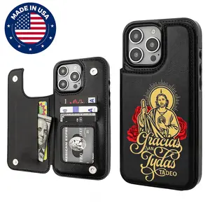 Saint Jude Design - Gracias San Judas Tadeo Tribute Aesthetic Design Pattern Casing For iphone 16 15 14 13 12 Plus Pro Max Flaunt Mobile Phone Case TPU pu Leather Card Holder Drop Protection Shockproof Protector Vintage Fashion Trend Anti-scratch Stylish