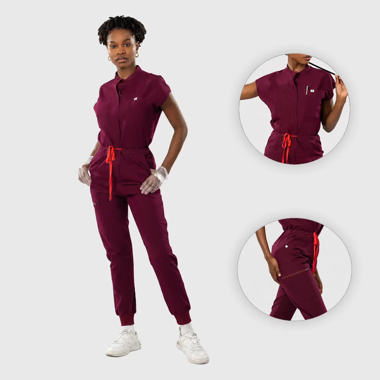 EADFLIE Women's Scrub Jumpsuit - Minimalist Stand-Up Collar Medical Workwear with 7 Multiple Pockets, Stretch Shortsleeve Fabric Daily Clothes for Nurses, Machine Washable, Activewear, Sports Clothes, Athletic