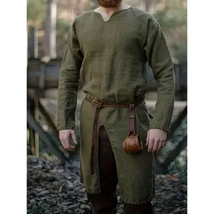 Men's Authentic Medieval Viking Knight Tunic - Green Polyester, Round Neck, Long Sleeve, Non-Stretch Fabric, Machine Washable - Ideal for Costume Parties & Themed Events, Themed Event Clothing | Viking Knight Outfit | Polyester Tunic
