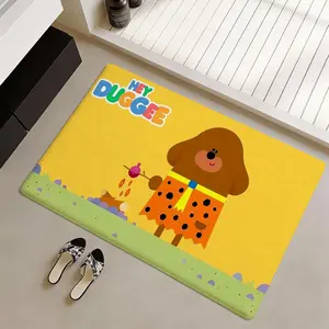 Hey Duggee cartoon Floor Mat Non-Slip Soft Flannel Thickened Rug Indoor Door Mat Ultra Soft Absorbent Wear-Resistant Floor Mat for Living Room Hallway Entryway Front Door Porch Durable Non-Skid Home Decoration Mat for Indoor Daily Use Cartoon Pattern Rug