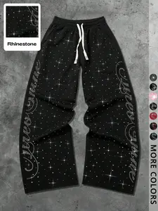 Unisex Rhinestone Starry Sky High Waisted Sweatpants, Streetwear Fashion, Trendy Simple High-End Style, Sportswear, Sports Trousers, Hip-Hop Rap Casual Wear, Athleisure Style Bottoms