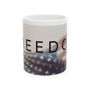 Freedom Ceramic Mug | America Themed Coffee Cup | Perfect for Memorial Day, Independence Day, Gifts Drinkware Glossy