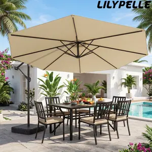 Lilypelle 10ft Offset Patio Umbrella with Base Included, 45°Tilt Adjustable Outdoor Cantilever Umbrella, 99% UV Blocking Yarn Dyed Polyester Hanging Umbrella for Pool Garden Backyard summergarden