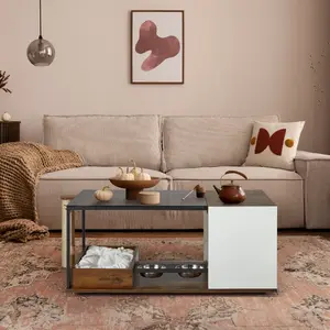 Indoor Cat Coffee Table with Feeding Station - Multi-Functional End Table with Scratching Post, Storage & Cozy Bed Home