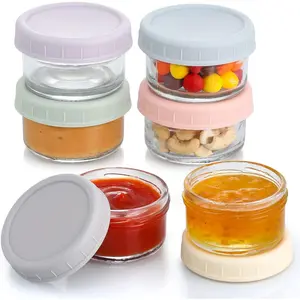 2.7 oz Glass Small Condiment Salad Dressing Container To Go with Lids, Dipping Sauce Cups Set, Leakproof Reusable for Lunch Box, Work, Trip