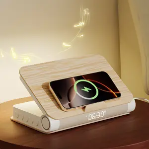 Book-Shaped Sunrise Alarm Clock with Wireless Charger & Bluetooth Speaker – Wake Up Light with Snooze, Dimmable Night Lamp & Digital Display – Perfect Gift for Bedroom, Home Decor & Students