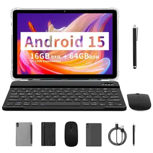 10.1 Inch with Bluetooth-compatible Keyboard Mouse Combo, Android Wifi Tablet, Quad Core Processor, 8GB RAM, 64GB Storage, Standard Sim Support
