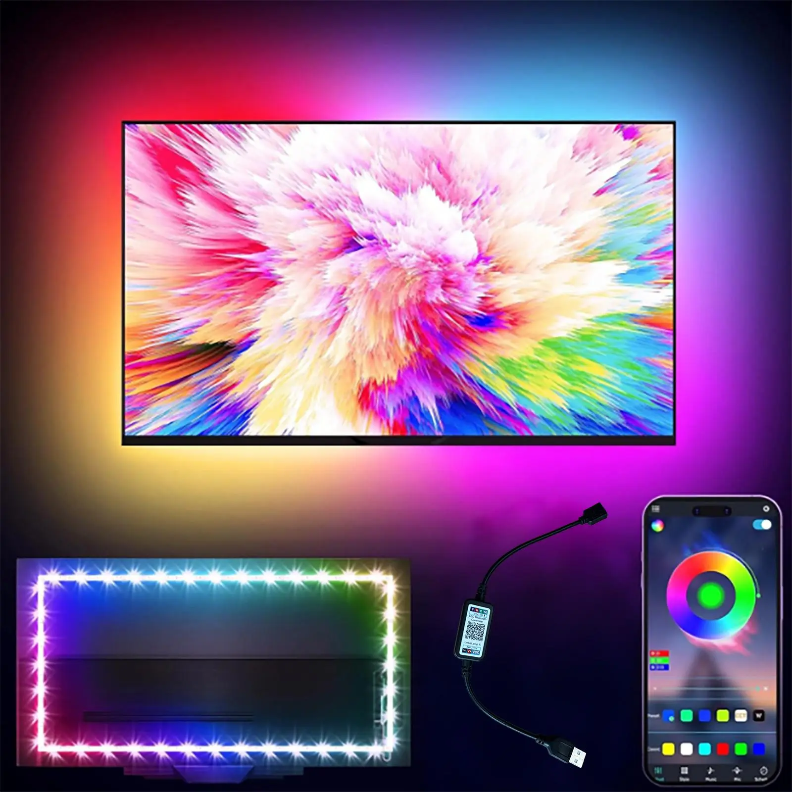 USB LED Light Strips, RGB Color Changing LED TV Backlight with Remote Control, LED Ambient Light Strip for Bedroom & Game Room Atmosphere Decor, LED RGB Lights, RGB Multicolored Light, RGB Smart LED