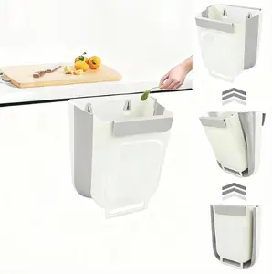 Foldable Kitchen Trash Can – 1 Count Hanging Garbage Storage Bucket, Kitchen Bin, Space-saving Kitchen foldable trashcan Grey