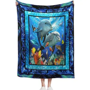 Dolphin Throw Bedroom Accessories Flannel Blanket, Soft Warm Four Seasons Bed Throw Air Conditioning Blanket Sofa Quilt (Dolphin)