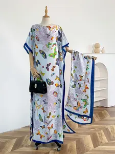 Butterfly Print Long Scarf, Fashionable Soft Lightweight Shawl for Women, Casual Versatile Scarf for Beach Vacation Travel