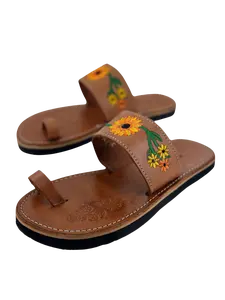 Women's Single Strap with Sunflower Leather Sandal