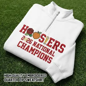 Embroidered Indiana Champions 2026 Quarter Zip Sweatshirt, Trendy Trophy Shirt, Unisex Clothing For Hoosiers, Indiana Fan Embroidery Sweater