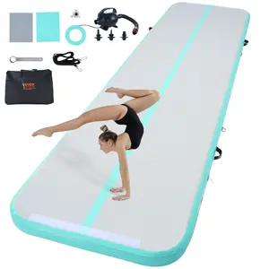 VEVOR Gymnastics Air Mat, 4 inch Thickness Inflatable Gymnastics Tumbling Mat, Tumble Track with Electric Pump, Training Mats for Home Use/Gym/Yoga/Cheerleading/Beach/Park/Water