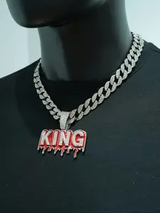Hip Hop King Letter Design Pendant Necklace, Rhinestone Decor Chain Necklace, Fashion Jewelry Accessories for Men & Women