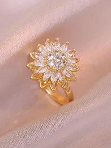 Sunflower Design Artificial Gemstone, Artificial Zircon Rings, Creative Rotatable Sunflower Zircon Ring, Fashion Accessories for Women & Girls, Trendy All-match & Exquisite Jewelry for Birthday Gift