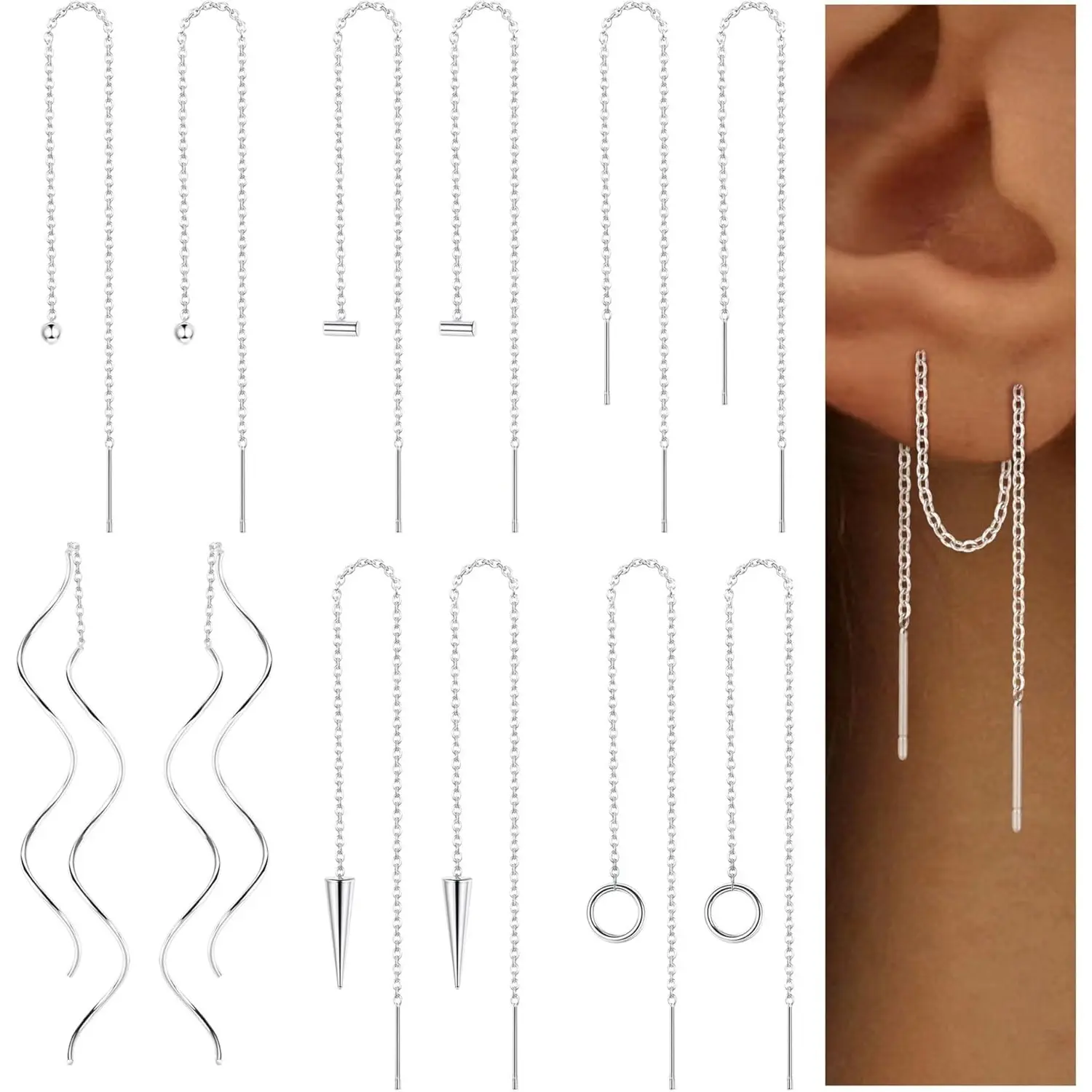 YADOCA Earring Stack, 6-Pair Stainless Steel Dangle Drop Set for Women featuring Minimalist Long Chains, Tassels, and Wave Threaders, Jewelry Stack, Lightweight, Surgical Steel, Stud Earrings, Feminine Aesthetic, Women's Fashion, Earrings Dangle, Ear Acce