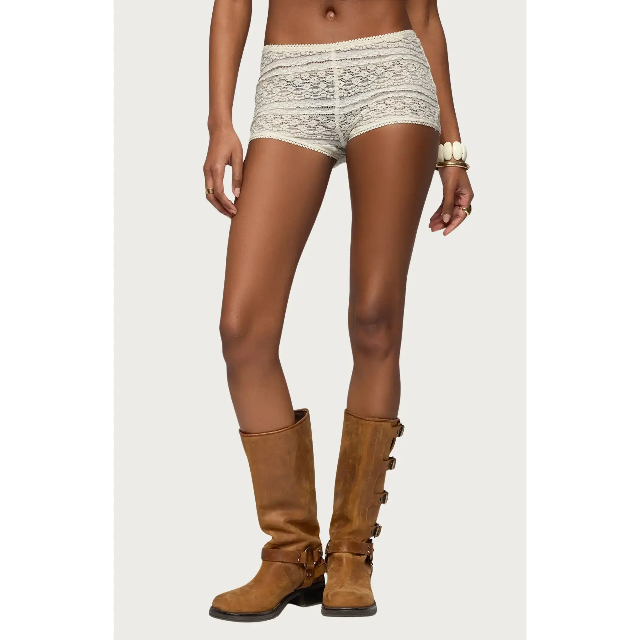 Edikted Women's Yalena Sheer Lace Micro Shorts