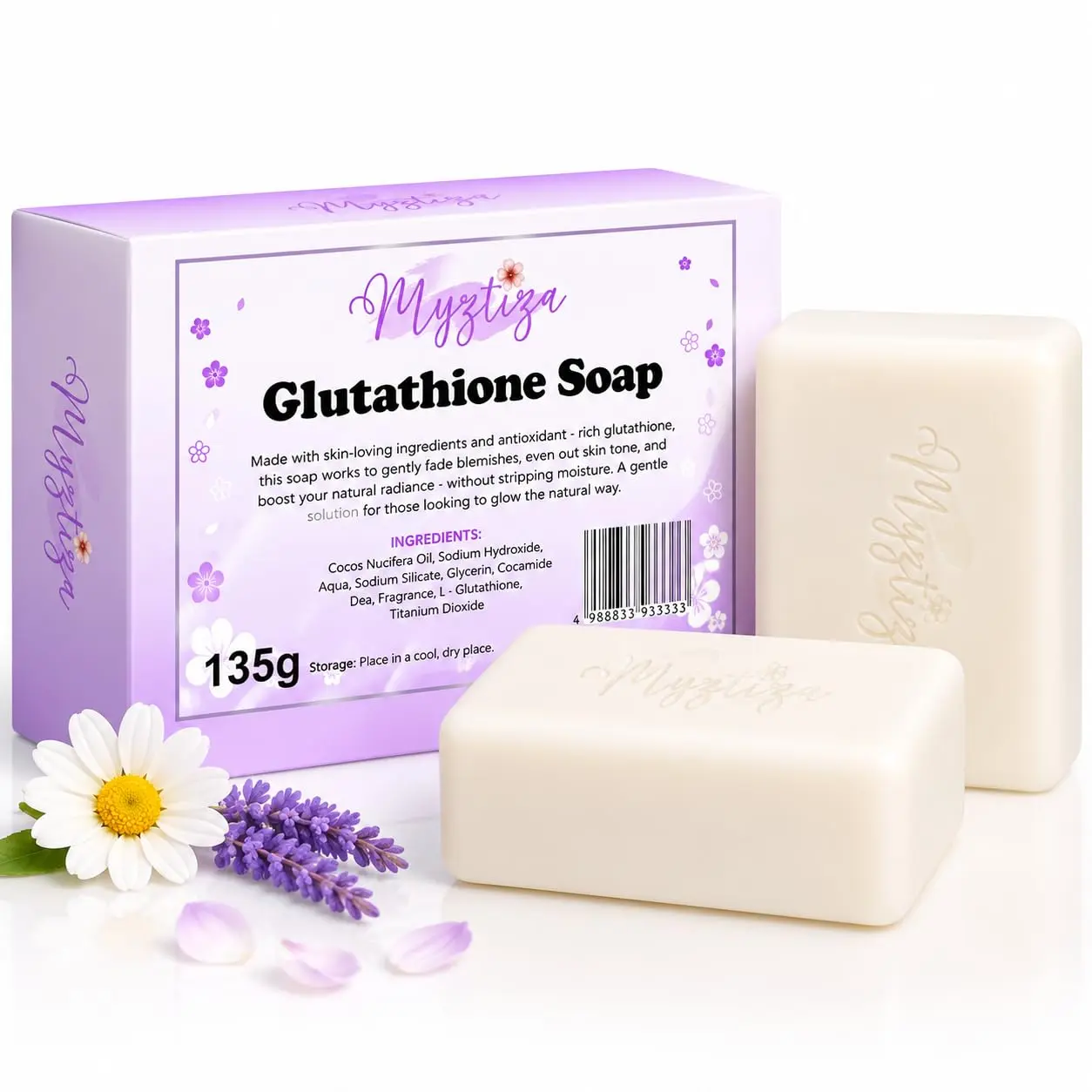 Myztiza Glutathione Bar Soap for Face & Body – 2 Pack 135g Each oxygen skin