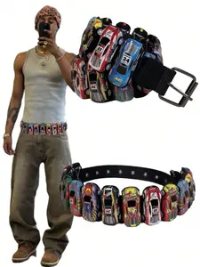 Color Block Mini Race Car Shaped Belt For Women, Retro Y2K Punk Style For Street & Photo Shooting