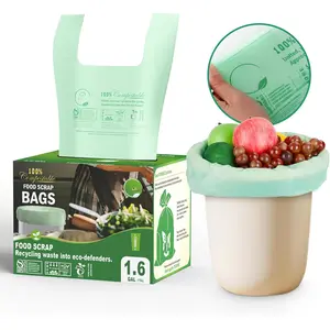 Small Compost Bags with Handle Tie,1.6 Gallon Compostable  Scrap Bags For Counter Top Compost Bin, 80 Count, 6 Liter, BPI & OK compost INDUSTRIAL Certified