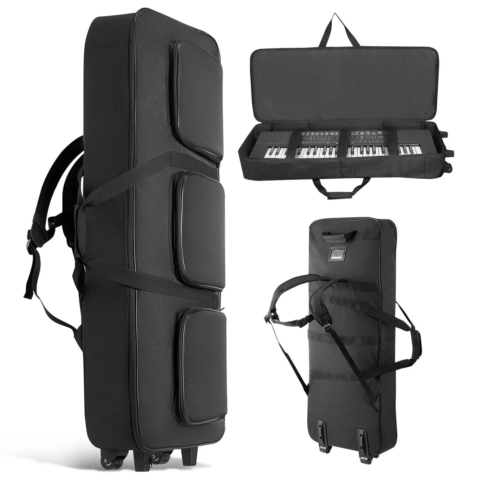 【Summerfinds】VEVOR 88 Key Keyboard Case, 40.9 x 16.9 x 5.1 in Interior, Padded Rolling Piano Case with Wheels, Sturdy Handle, 3-Pocket Storage, Gig Bag with Smooth Wheels, for 88 Note Keyboards and Electric Pianos