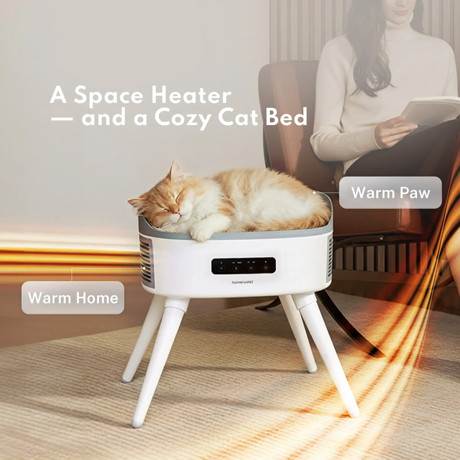 Pet-Friendly Space Heater with Heated Cat Bed & Air Filtration All-Season Comfort Quiet Safe Electric Warmer for Home Cats & Small Dogs
