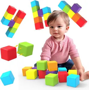 Magnetic Building Blocks Large, 1.65 inch Magnetic Stacking Cubes for Toddlers, Sensory & Montessori Toys for Boys & Girls 1 2 3 Years Old (12 PCS)