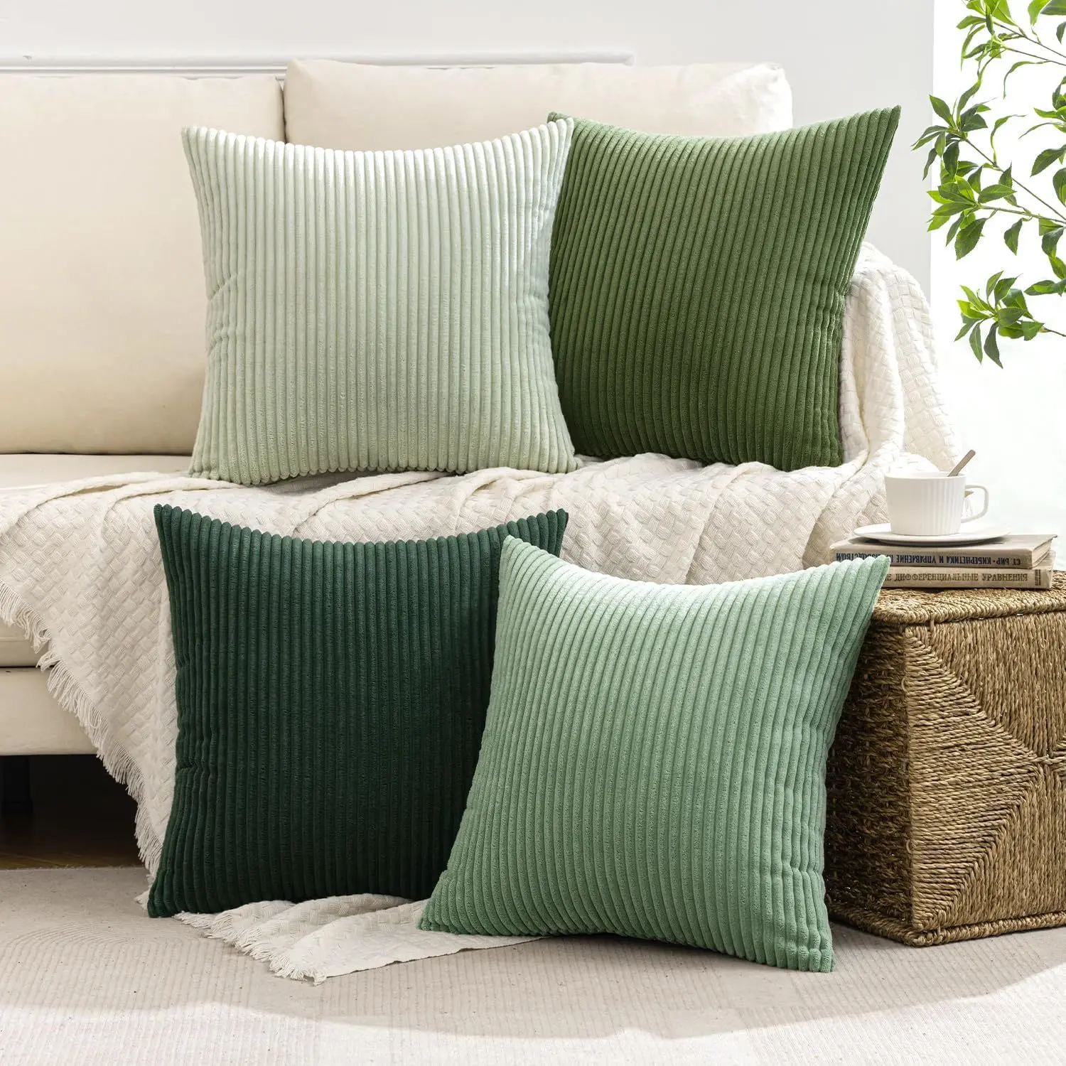 2-Pack Textured Corduroy Pillow Covers, 18x18 in Solid Color Square Throw Cases for Sofa, Bed, Home Decor