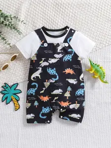 Newborn Baby Two-Piece Romper, Summer Short Sleeve Cartoon Cute Unisex Onesie, Toddler for Boys & Girls, Comfortable Playwear