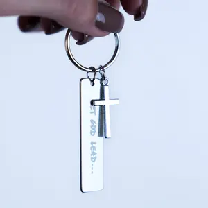 Let God Lead Cross Keychain Engraved Inspirational Christian Gift with Bible Verse for Women Men Family Friends & Coworkers Faith-Based Stocking Stuffer carabiner