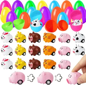30Pcs Easter Eggs with Pull-Back Mini Animal Vehicle Toys, Plastic Easter Basket Stuffers & Goodie Bag Fillers for Toddler Boys and Girls