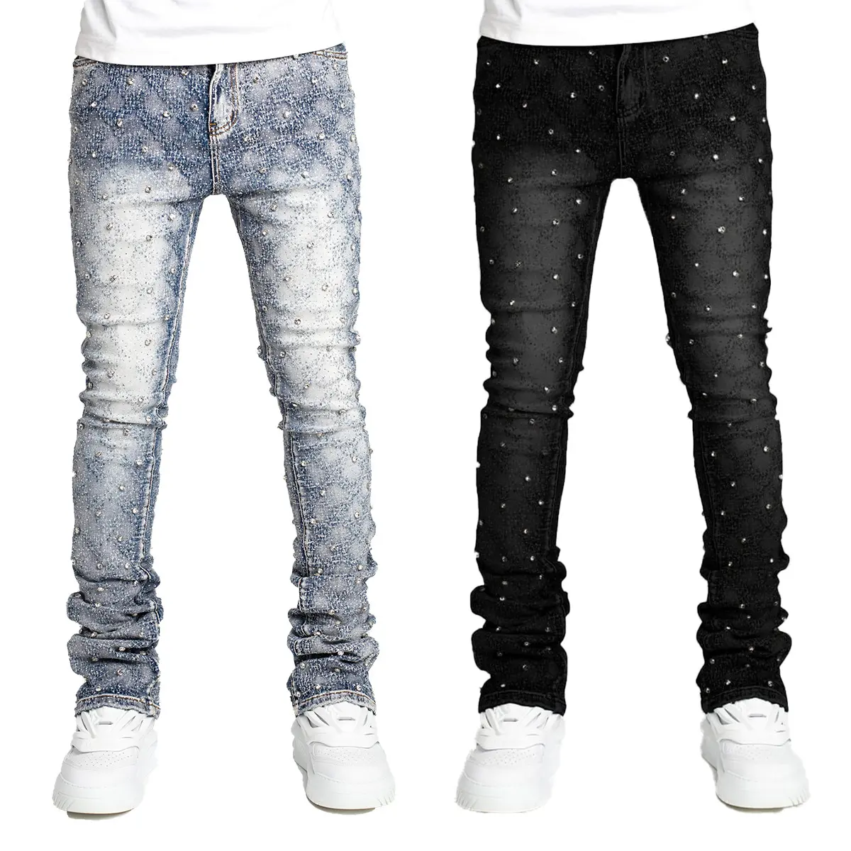 Men'S Rhinestone Embellished Stacked Jeans Stretchy Acid Wash Denim Pants High Street Hip Hop Party Night Out  Available Casual Party Night Out For Young Men Skinny Jeans Jeans Pants For Men Jeans For Men Party Wear All Seasons