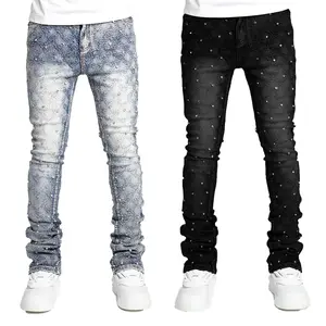 Men'S Rhinestone Embellished Stacked Jeans Stretchy Acid Wash Denim Pants High Street Hip Hop Party Night Out  Available Casual Party Night Out For Young Men Skinny Jeans Jeans Pants For Men Jeans For Men Party Wear All Seasons outdoorfun