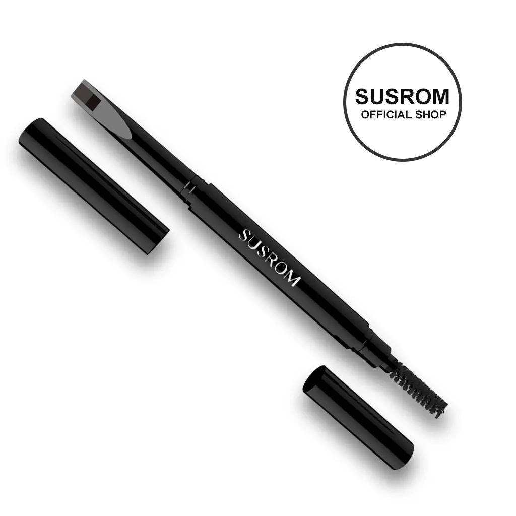 SUSROM Waterproof Eyebrow Pencil, Retractable Dual-Ended Tool with Chisel Tip & Spoolie Brush, Long-Lasting Cosmetic Pen for All Skins, Dark Gray, Makeup, Suitable For All Skins, Twist Out Refill