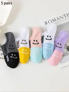 5 Pairs Cute Multicolor Casual Fashion Low-Cut Women's Socks Set, Casual Stylish Socks, Style College Wind Sports Boat Socks, Comfortable Soft Comfy Socks for All Seasons