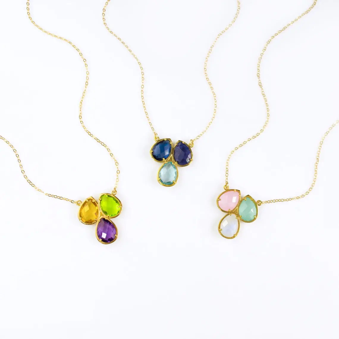 Mother's Necklace, Mom of Three Birthstone Necklace Pendant