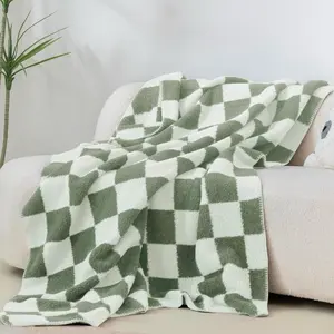 Sage Green Checkered Cozy Throw Blanket - 50x60 Inches, Soft and Cozy Design, Unique Cow Print, Ideal for Cuddling and Comfort
