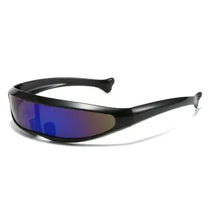 XUH Futuristic Cyberpunk One-Piece Sunglasses for Women Men, UV400 Protection Wrap Around Rimless Shades for Party, Cosplay, Rave & Festival