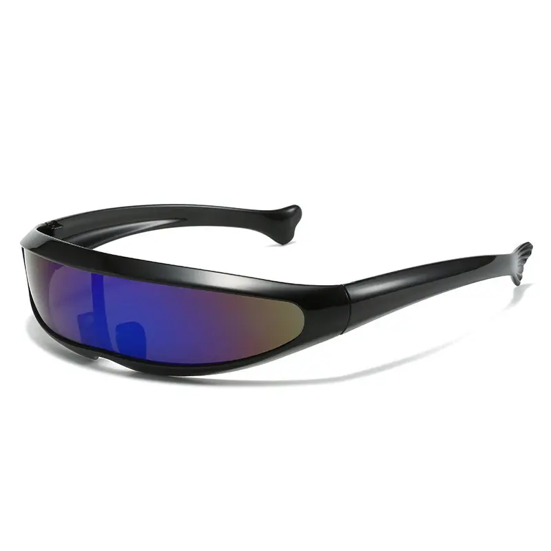 XUH Futuristic Cyberpunk Rimless Wrap-Around 1-Piece Sunglasses - UV400 Protection, Men's Sunglasses, Cosplay-Ready Look for Parties