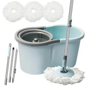 Mop Buckets for Floor Cleaning 360° Spin Wringer Separate Dirty Water with Replaceable Microfiber Mop Head Wet and Dry Suitable for Office and Home Use,Blue