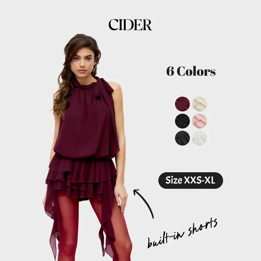 Cider Chiffon Mini Dress – Halter Neckline Ruffled Ruched Bowknot Sexy Elegant Women's Date Night Party Clubbing Gown, Y2K Retro Slim Fit Short Dress for Summer SummerWins SummerFinds