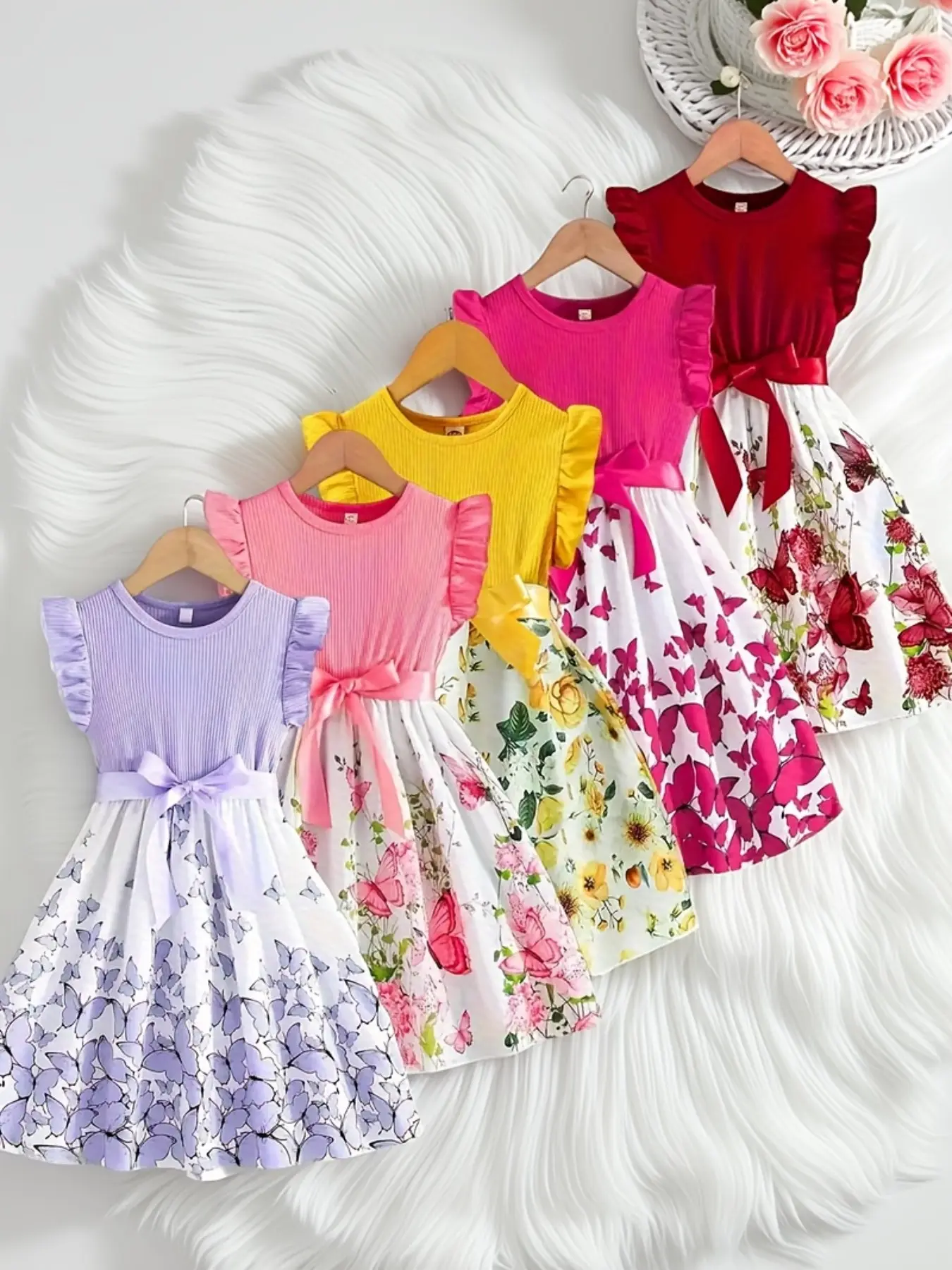 Girls' Floral Dress with Ruffled Sleeves, Casual Summer, Essential Kids Fashion, Mother-Daughter Matching Clothes, Floral Pattern Dress, Summer Cute Dresses, Girlly Summer Clothes#kidswear #floraldress #toddlerootd #mommyandme