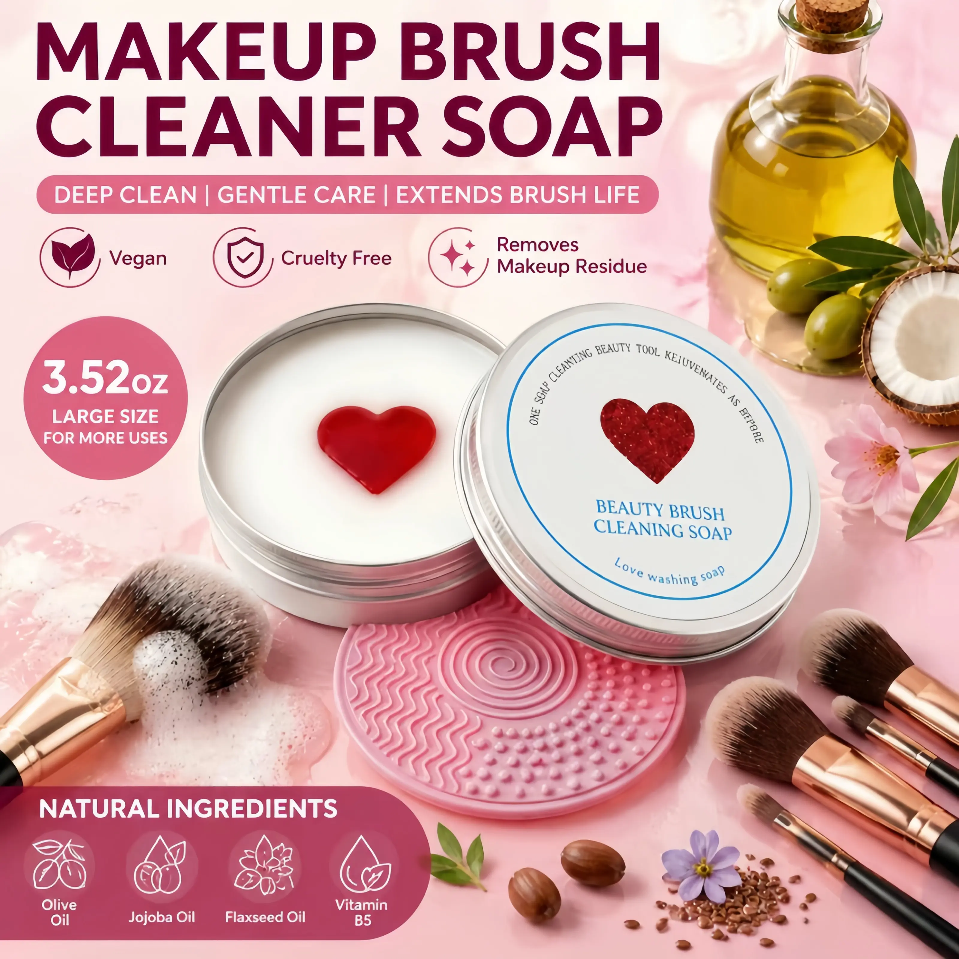 100g Deep Cleaning Brush Soap with Silicone Pad - Single Item Beauty Tool Cleaner, Removes Dirt & Makeup Build-Up, Easy to Use