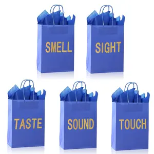 Gift Bag with Handle, 5 Counts/set Gift Wrapping Bag with 5 Counts Tissue Paper, Gift Wrapping Supplies for Wedding Birthday Festival