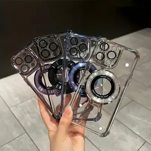 [Crystal Clear Luxury Phone Case] Luxury Shockproof Phone Case with Magnetic Ring Stand Crystal Clear Whith Lens Phone Case for iPhone 16 15 14 13 12 11 Pro Max Plus Series