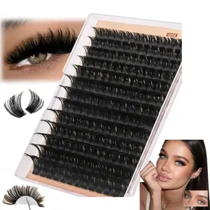 200D Thick Lash Clusters, D Curly Eyelash Extensions, 14-20MM Mixed Length Individual Lashes, Soft Reusable Cluster Lash Extensions, DIY At Home Lash Extension